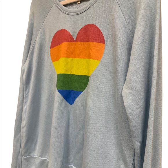 NWOT Sundry Long Sleeve Sweatshirt, Light Blue, Rainbow Heart, Size Small - Picture 3 of 7
